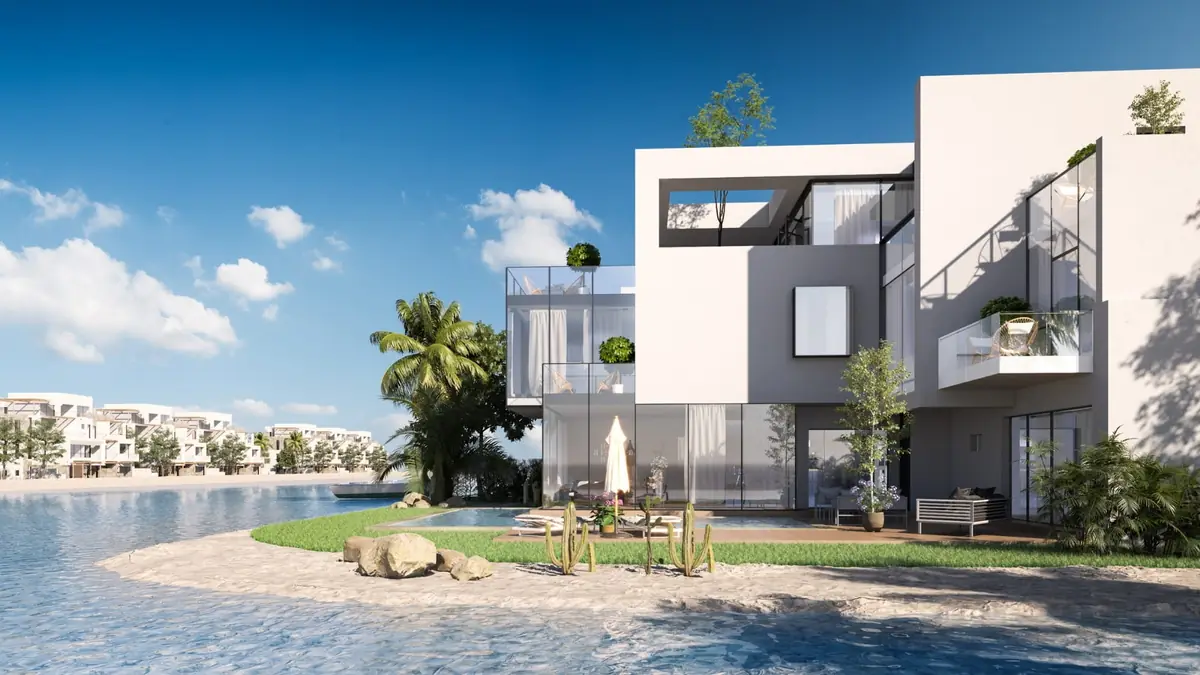 Masyaf Ras Al-Hekma – Cubic villa with glass balconies and a private pool on the lagoon shore