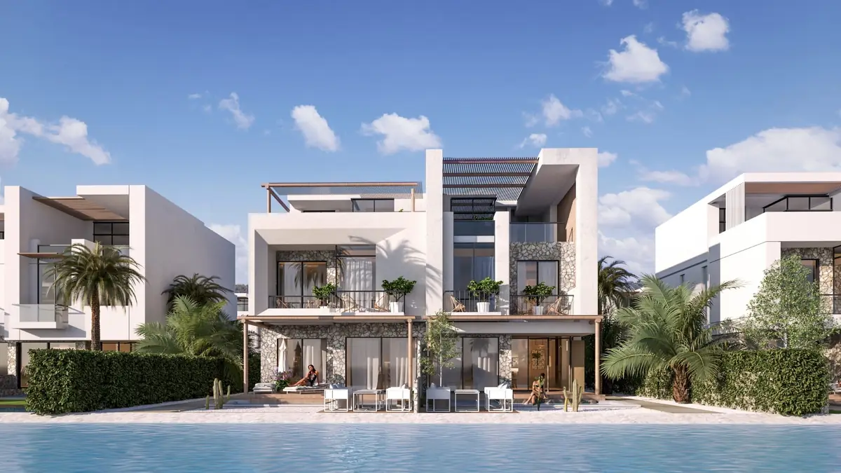 Masyaf Ras Al-Hekma – Two-storey villas with stone panels and garden terraces facing the lagoon